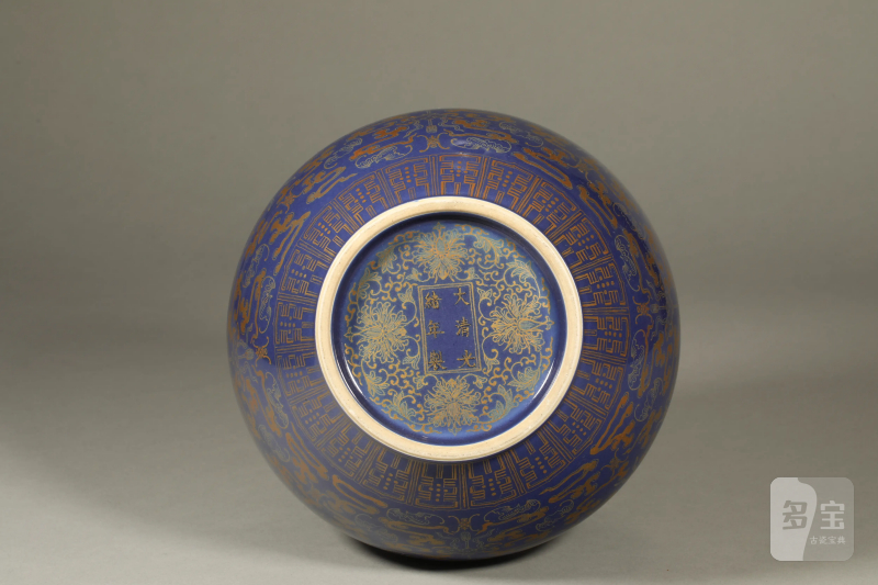 清光绪 蓝釉描金八吉祥福寿纹赏瓶 - 图8